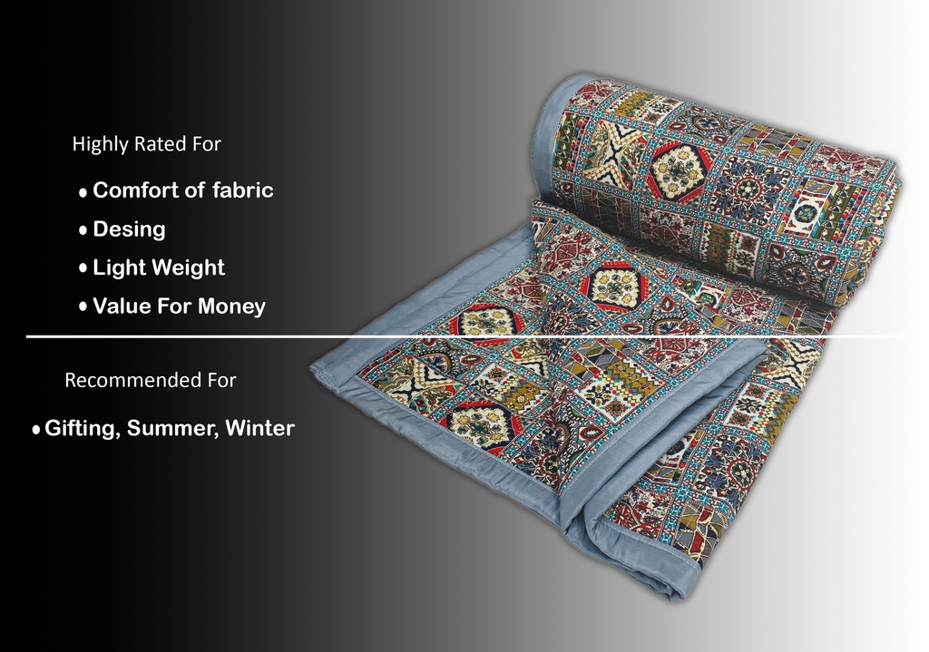 Grey Floral Printed Quilt