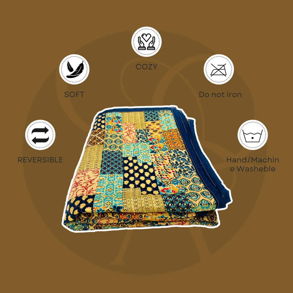 Golden Abstact Patch printed Cotton Quilt