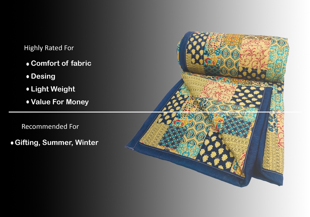 Golden Abstact Patch printed Cotton Quilt