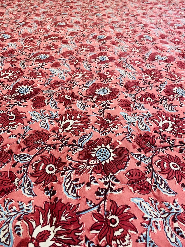 Red Floral Fabric Foam Quilt With Cotton Cover