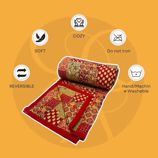 Red Floral Patch Printed Quilt